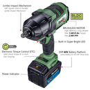 60V Cordless 1/2" Brushless Jumbo Impact Wrench Kit Max 1500 ft-lbs Image 3 - Durofix Tools