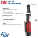 G12 Series 12V Cordless Li-ion 1/4" 30 ft-lbs. Ratchet Wrench Tool Kit Image 4 - Durofix Tools