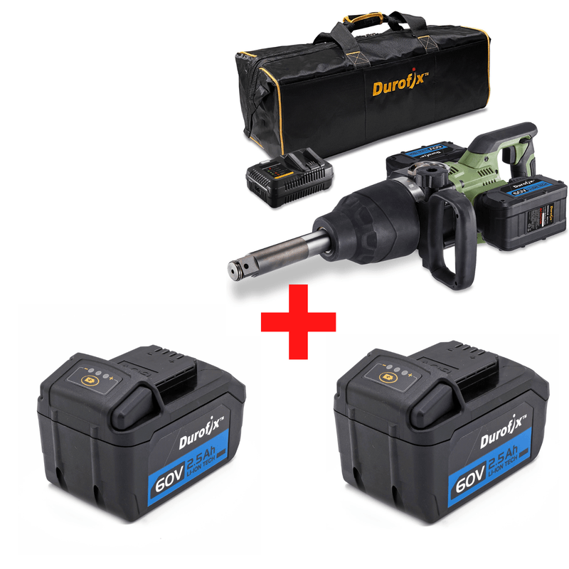 60V Cordless 1" Brushless Jumbo Impact Wrench with Extended Anvil 2 Battery Kit Max 3000 ft-lbs & 2 Addtional 2.5 Ah Battery Image 1 - Durofix Tools