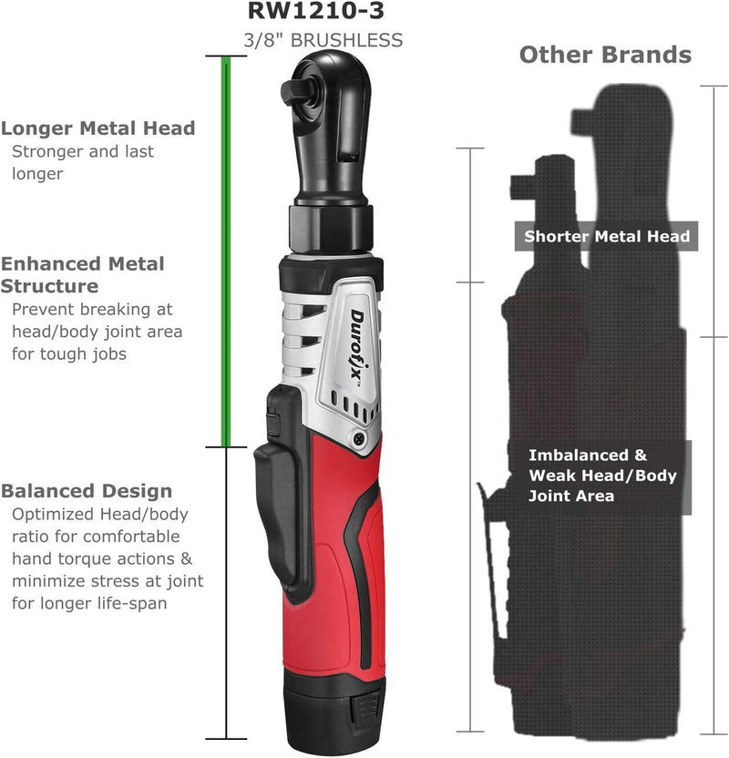 Durofix RW1210 - 3T G12 Series 12V Li - ion Cordless 3/8” 65 ft - lbs. Torque Brushless Ratchet Wrench Bare Tool Image 2 - Durofix Tools