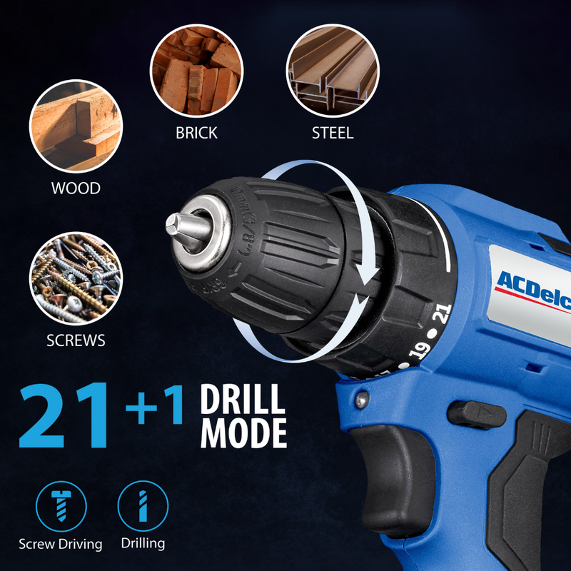 ACDelco ARD20137P A20 Series 20V Cordless Brushless Power Drill Kit with Battery & Charger, Variable Speed 283 In-Lb Torque