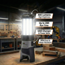 Durofix G12 Series RL1242P LED Lantern Light, 400LM Rechargeable Work Light with 3 Light Settings, USB Charger & Power Bank + 2.0 Ah Battery & Charger