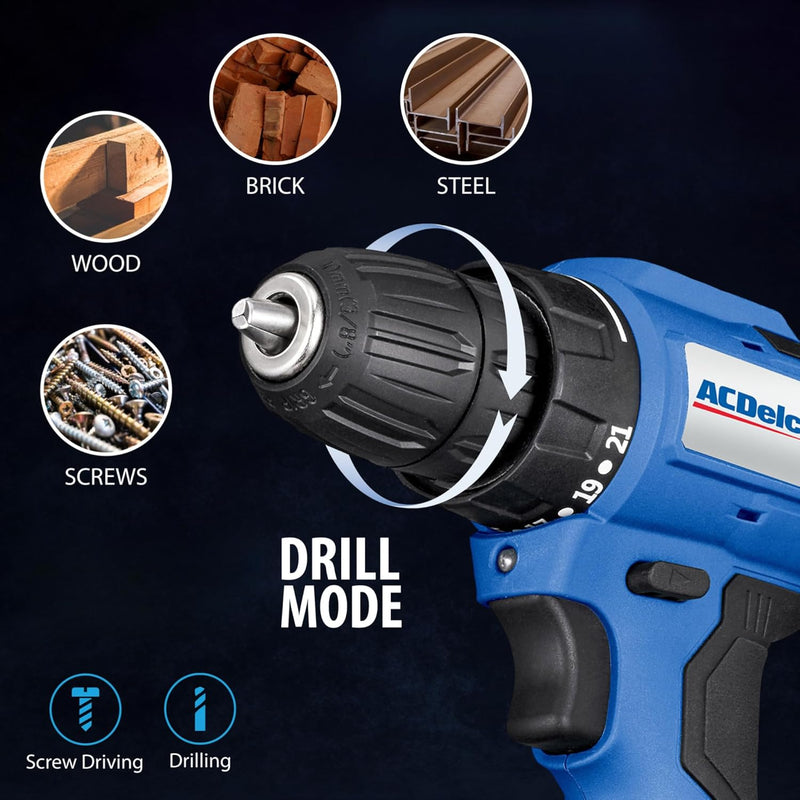 ACDelco ARI20132-K1 20V Cordless Drill, Impact Driver,Impact drill, 2 Tool Power Tool Combo Kit, Brushless Power Tool Set with 2 Batteries and Charger Included