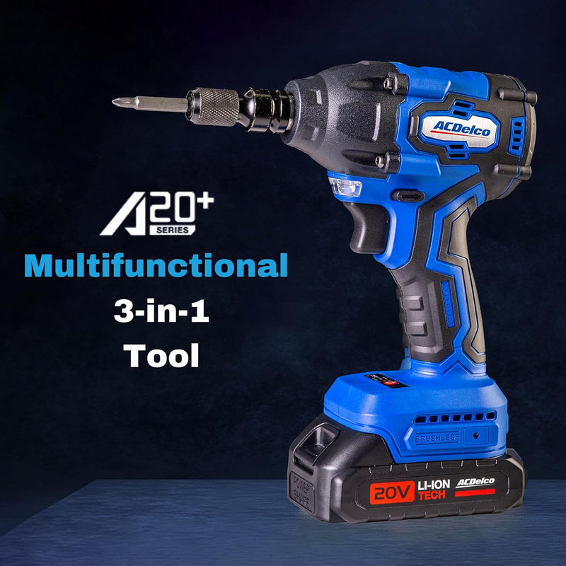 ACDelco ARI20132P 20V Brushless 1/2" Impact Wrench, Cordless Impact Wrench, 251 Ft-lbs (350Nm) Brushless 1/2 Inch Impact Wrench, 2600RPM High Torque Impact Gun,1x2.0Ah Batteries Electric Impact