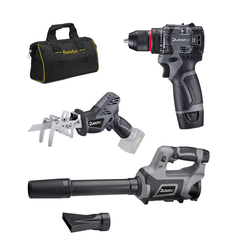 Durofix G12 Series RK12136 - 2 - K1 12V Cordless 3/8" Hammer Drill Power Tool Combo Kit with Reciprocating Cutter, 8 - Speed Compact Blower, 1 Battery & Charger Image 1 - Durofix Tools