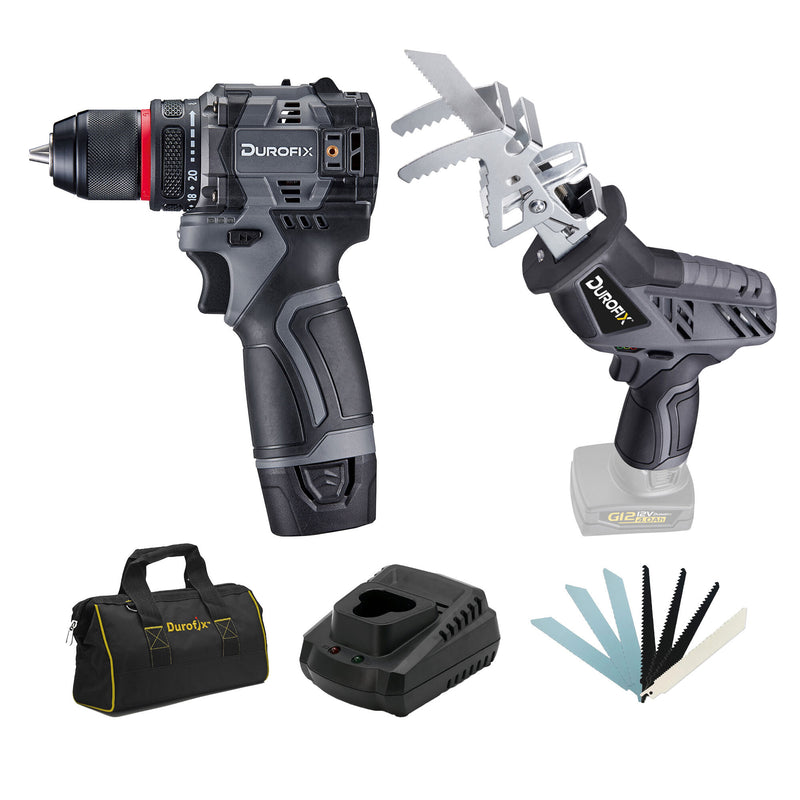 Durofix G12 Series RK12136 - 2 - K4 12V Cordless 3/8" Hammer Drill Power Tool Combo Kit with Reciprocating Saw, 1 Battery & Charger Image 1 - Durofix Tools