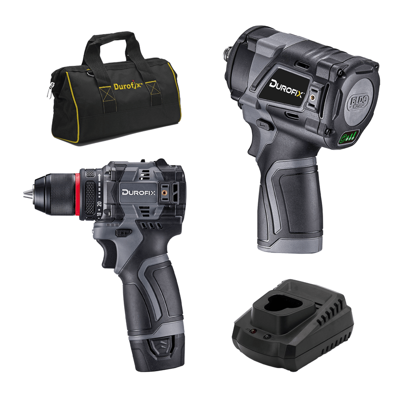 Durofix G12 Series RK12136 - 2 - K8 12V Cordless 3/8" Hammer Drill Power Tool Combo Kit with 1/2" Drive Impact Wrench, 1 Battery & Charger Image 1 - Durofix Tools