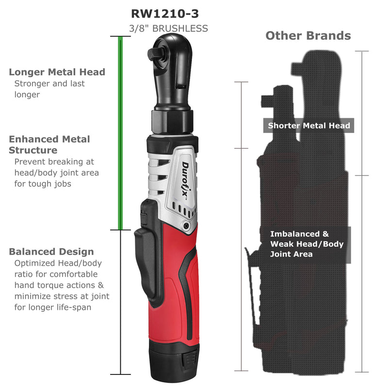 G12 Series 12V Li-ion Cordless 3/8” 65 ft-lbs. Torque Brushless Ratchet Wrench Tool Kit Image 2 - Durofix Tools