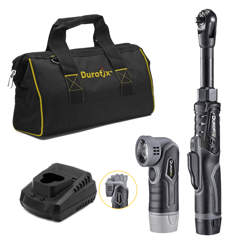 RW1221 - K3 G12 Series 12V Cordless Brushless 1/4" 59 ft - lbs. Extended Ratchet Wrench Tool Kit with 2.0 Ah Battery, Flashlight & Canvas Bag Image 1 - Durofix Tools