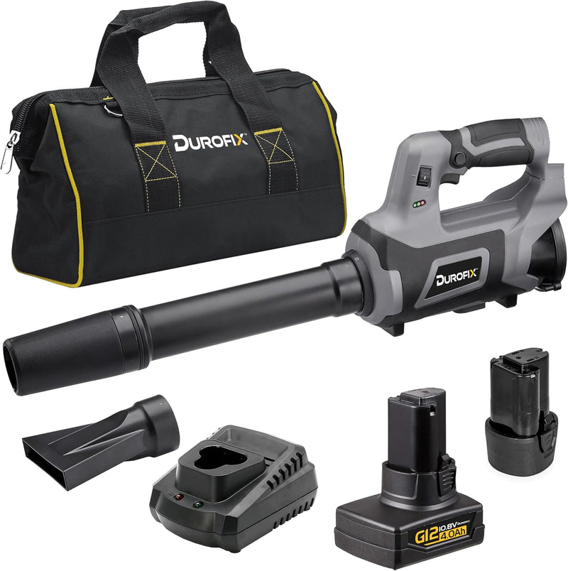 Durofix RZ1282-P2G G12 Series Brushless Cordless 8-Speed Compact Blower 2 Battery Kit w/ Nozzle Attachments