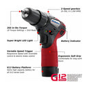 G12 Series 12V Cordless Li-ion 1/4" Impact Driver, 3/8" Ratchet Wrench & 2-Speed Drill Driver Combo Tool Kit with 2 Batteries