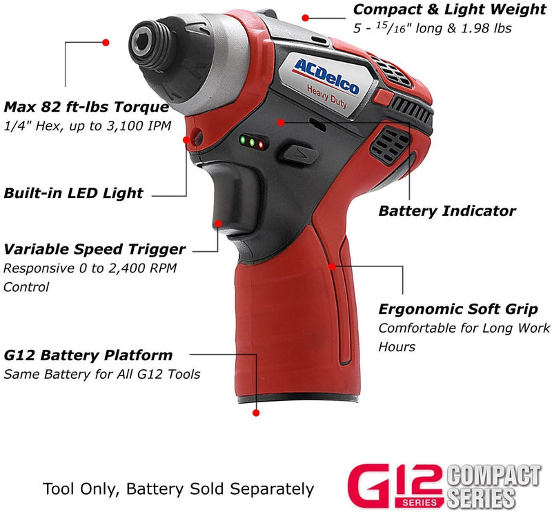 G12 Series 12V Cordless Li-ion 3/8" Brushless Rachet Wrench & 1/4" Impact Driver Combo Tool Kit with 2 Batteries