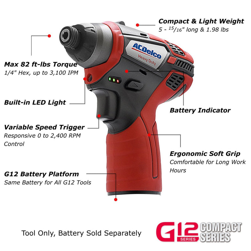 G12 Series 12V Cordless Li-ion 1/4" 82 ft-lbs. Impact Driver - Bare Tool Only Image 3 - Durofix Tools