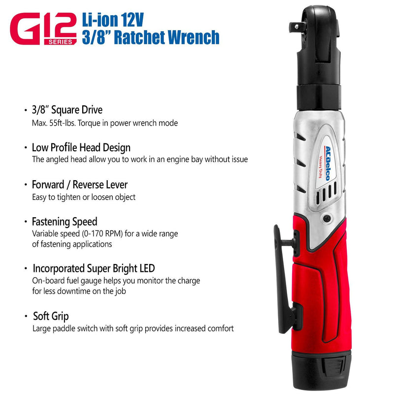 G12 Series 12V Cordless Li-ion 3/8" 55 ft-lbs. Ratchet Wrench Tool Kit with Canvas Bag Image 3 - Durofix Tools