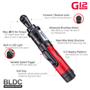 G12 Series 12V Cordless Li-ion 1/4" 45 ft-lbs. Brushless Ratchet Wrench Tool Kit Image 4 - Durofix Tools