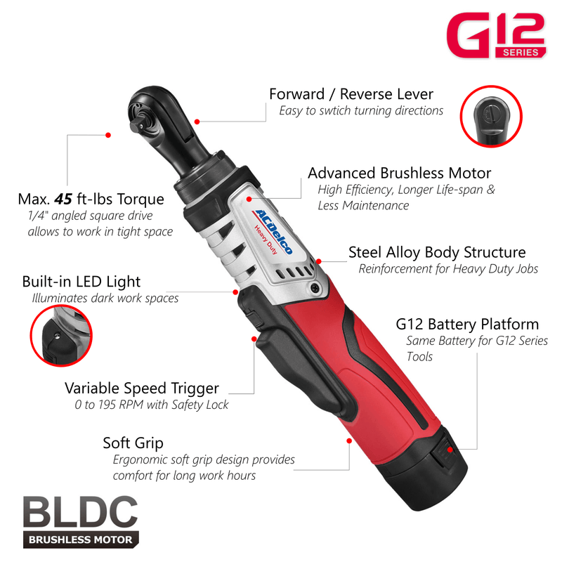G12 Series 12V Cordless Li-ion 1/4" Brushless Ratchet Wrench & 3/8" Impact Combo Kit with 2 Batteries Image 5 - Durofix Tools