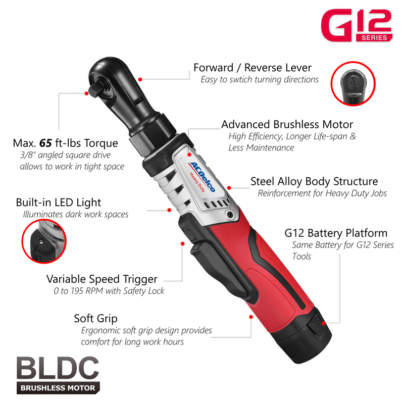 G12 Series 12V Cordless Li-ion 3" Mini Polisher, 3/8" Impact Wrench & Brushless Ratchet Wrench Combo Tool Kit with 2 Batteries