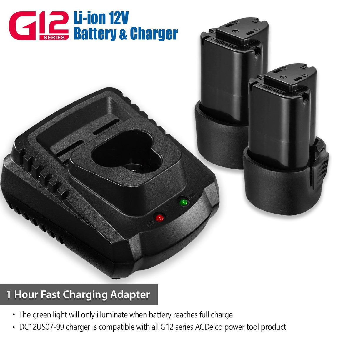 Kit ACDelco Serie G12 12V - Chiave A Cricchetto 3/8" E Chiave A Percussione, Con Batteria Li-ion 2.0Ah E Caricabatterie - 3