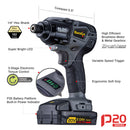 Durofix RI20173-PM P20 Series 20V Cordless Li-ion 1/4" 162 ft-lbs. Heavy Duty Brushless Impact Driver Tool Kit