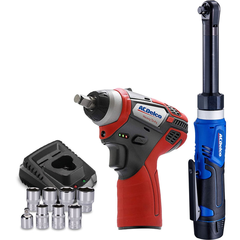 G12 Series 12V Cordless Li-ion 3/8" Extended Ratchet Wrench & Impact Wrench Combo Tool Kit Image 1 - Durofix Tools