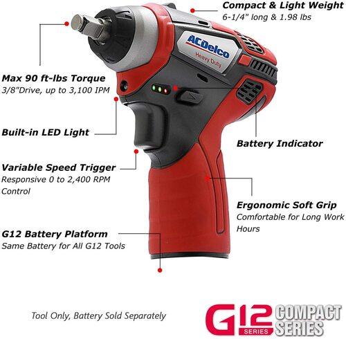 G12 Series 12V Cordless Li-ion 3/8" Extended Ratchet Wrench & Impact Wrench Combo Tool Kit Image 4 - Durofix Tools